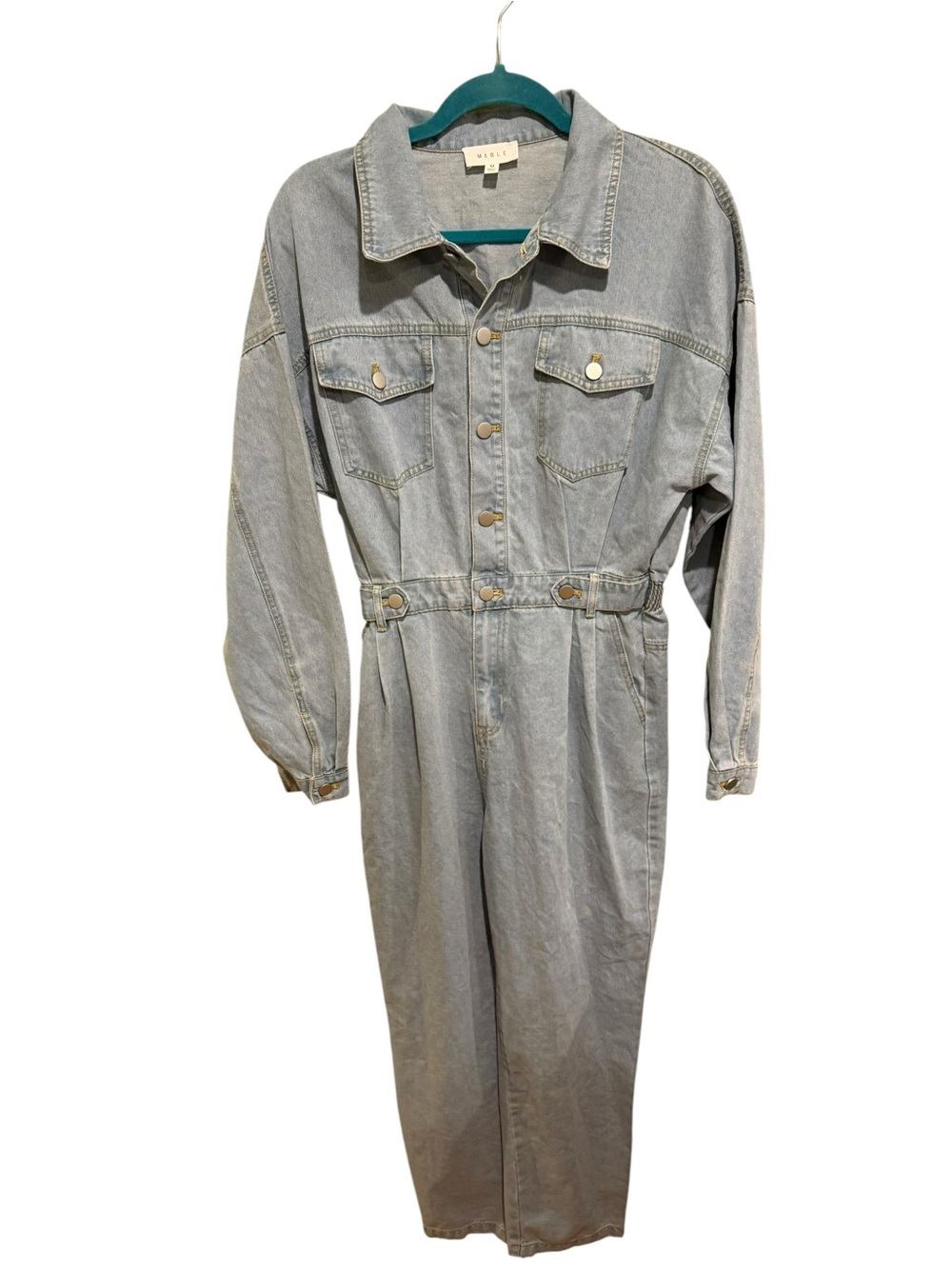 VINTAGE Mable Light Blue/Grey Denim Jumpsuit - Size Medium